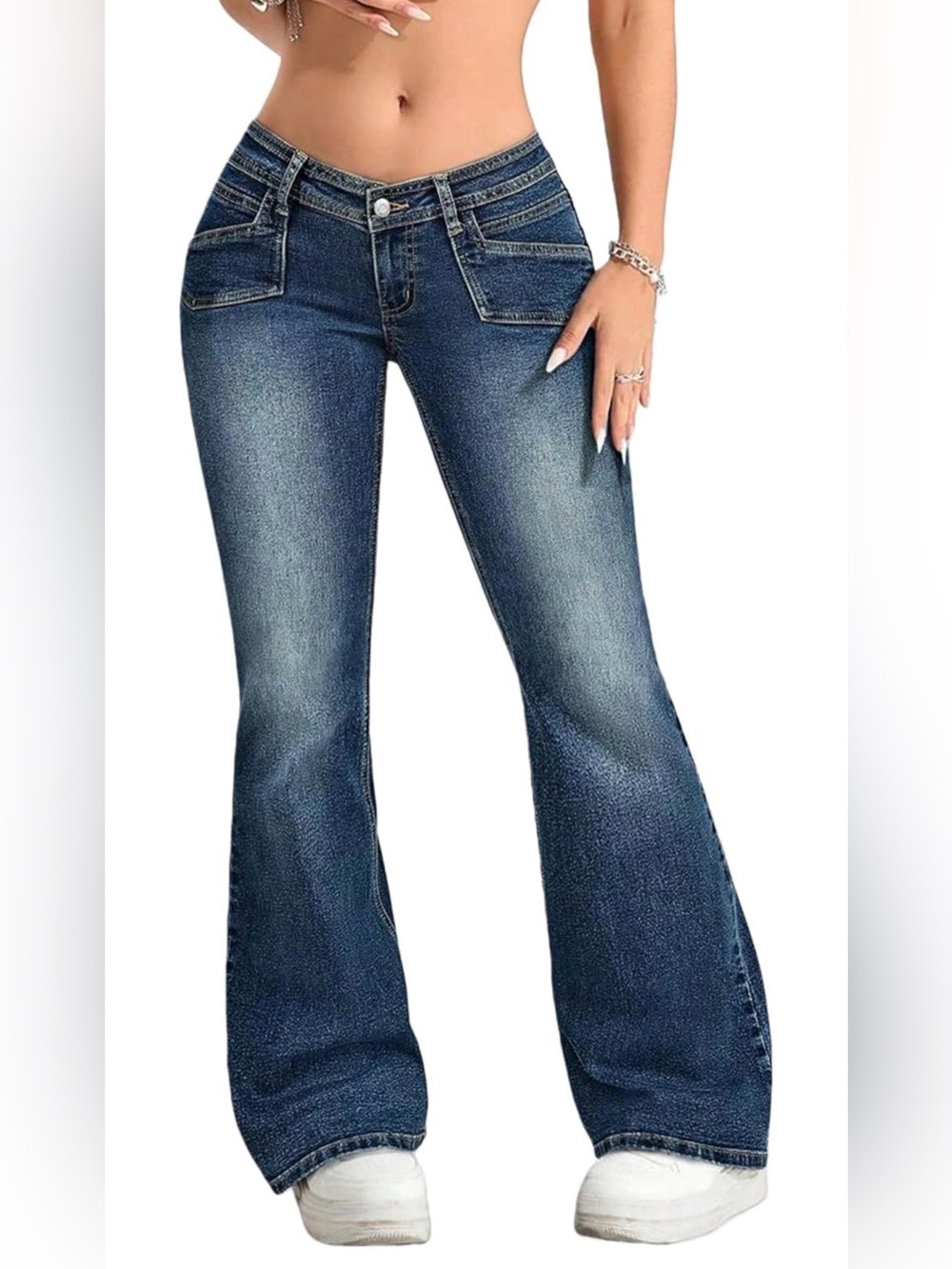 High-Rise Dark Blue Flare Jeans for Women